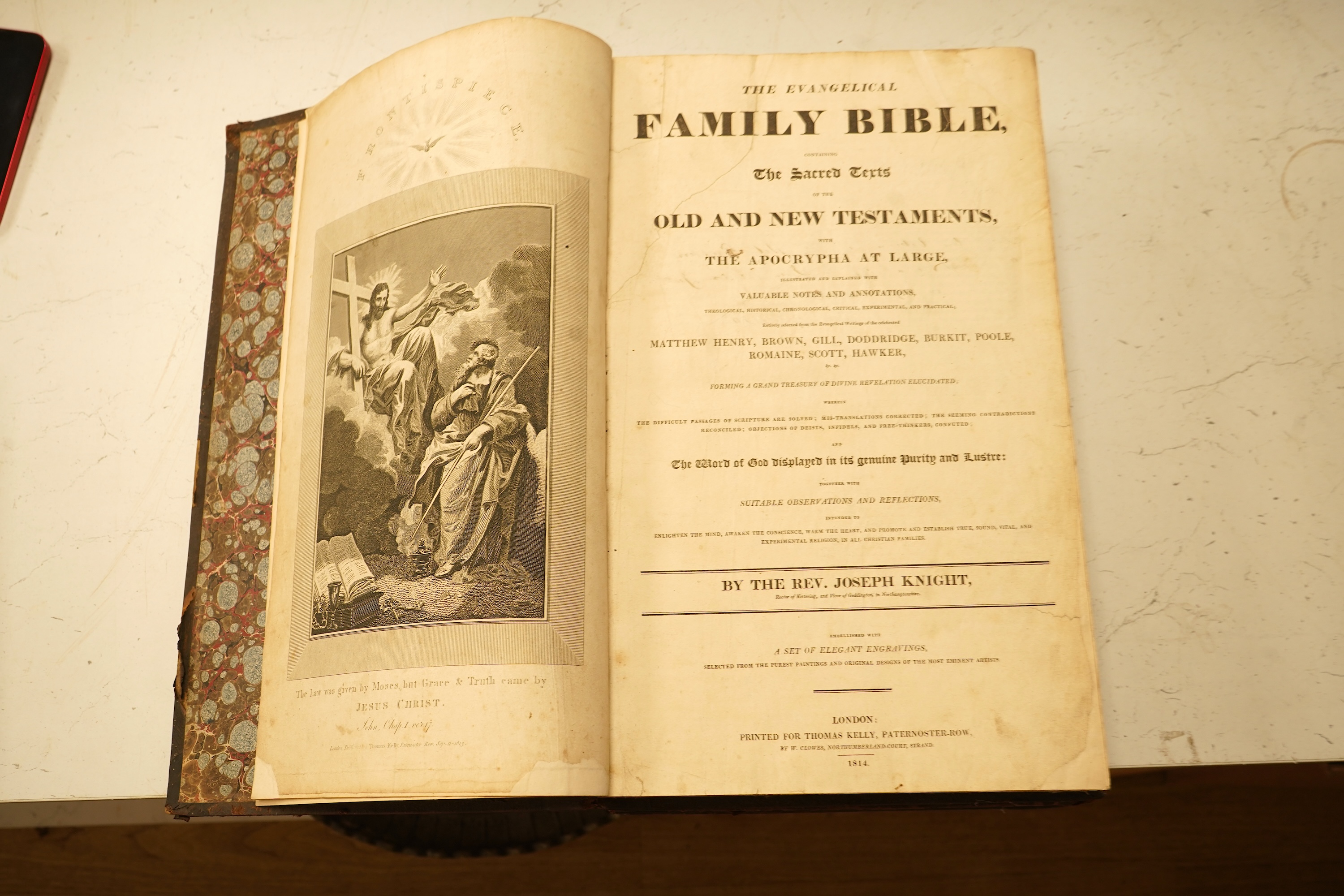 [Bible] The Evangelical Family Bible ... with the Apocrypha at large, illustrated and explained with valuable notes and annotations ... (edited) by the Rev. Joseph Knight ... 2 vols. general printed title, pictorial engr